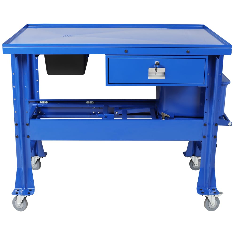 Premium Tear Down Table and 3.5 Gallon Mobile Part Washer, Cabinet Parts Washer with 110v Pump, Drawer and Drain Tray, Blue Color