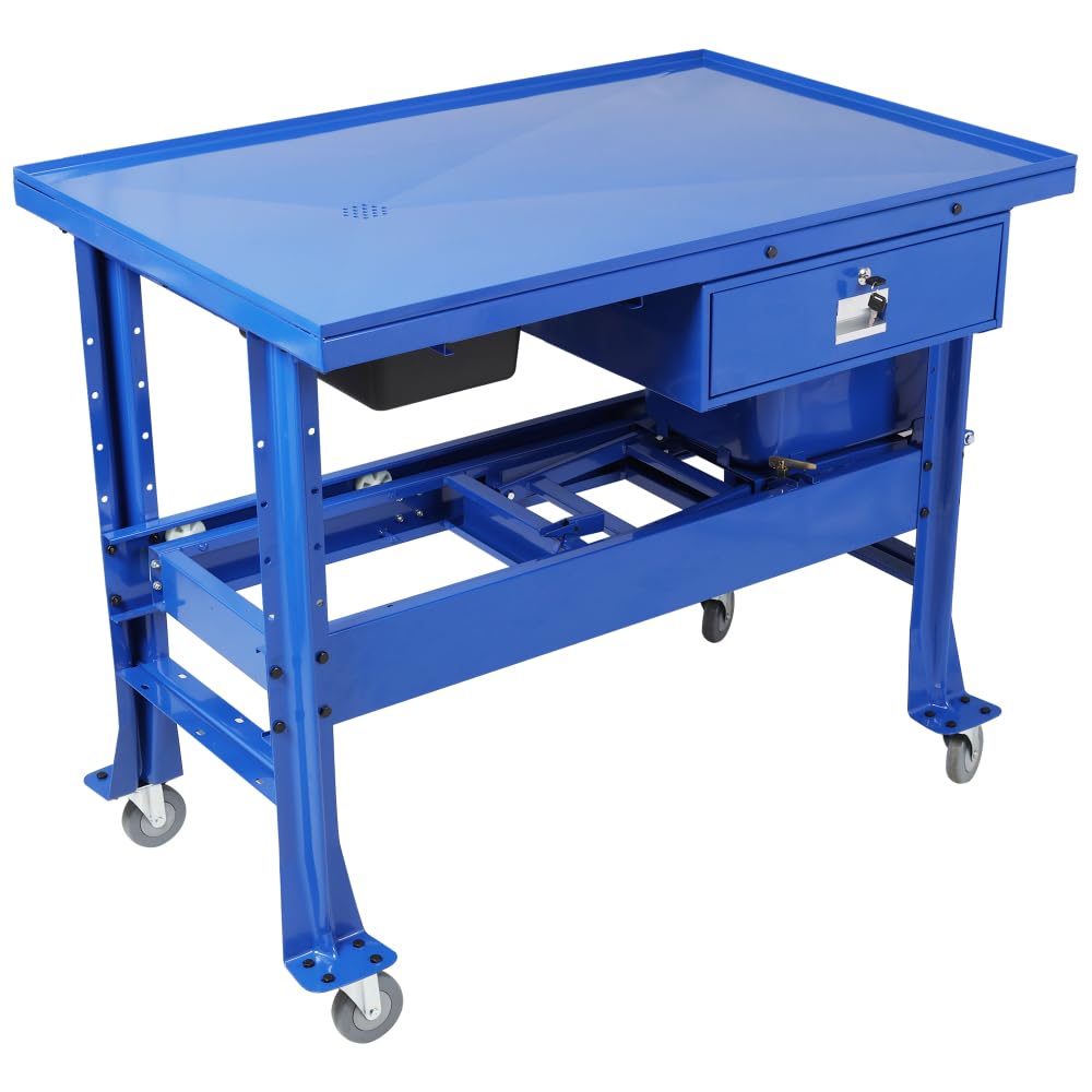 Premium Tear Down Table and 3.5 Gallon Mobile Part Washer, Cabinet Parts Washer with 110v Pump, Drawer and Drain Tray, Blue Color