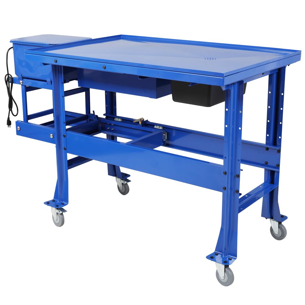 Premium Tear Down Table and 3.5 Gallon Mobile Part Washer, Cabinet Parts Washer with 110v Pump, Drawer and Drain Tray, Blue Color