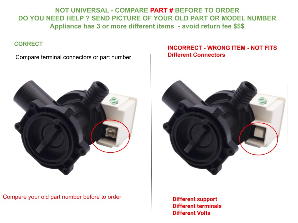 W10192988, W10465252, 2312350 CKD312350X compatible with Whirlpool Washer Pump-Water fits old number W10192988, W10465252, 2312350