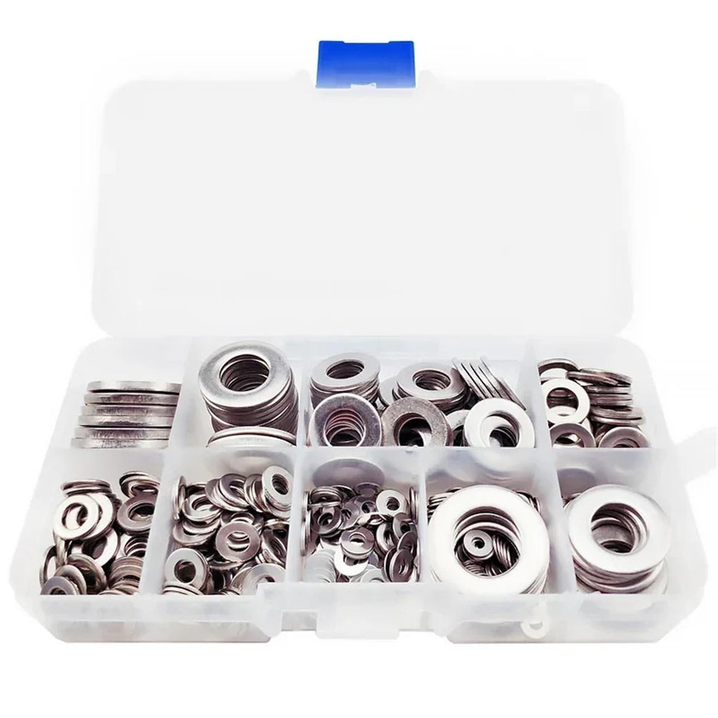 580Pcs/Box M2 M3 M5 M6 M8 M10 M12 Stainless Steel Ultra Thin Flat Washer Adjusting Shim Plain Gasket Assortment Kit Box DIN988(5 BOXES)