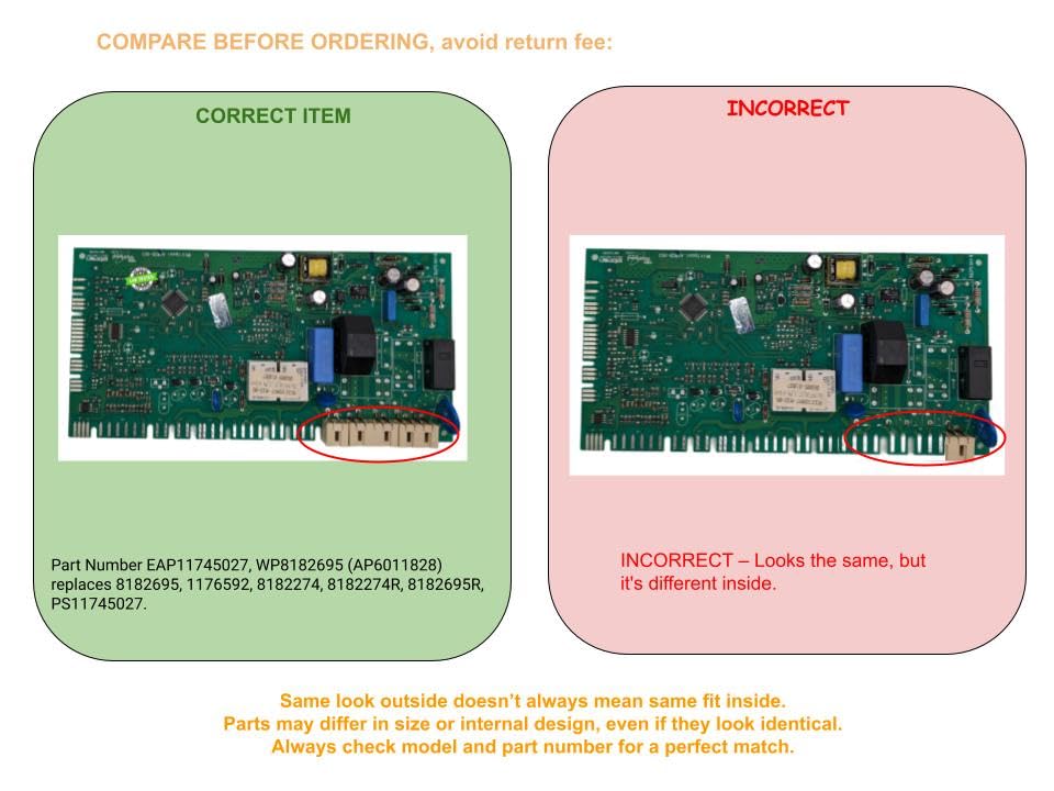 EQUIP. DR US 8182695R EDR2695RX1 compatible with Whirlpool, Maytag, KitchenAid, Washer Electronic Control Board fits old part number 8182695R