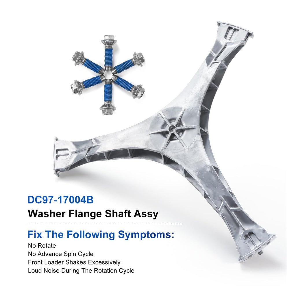 DC97-17004B Washer Flange Shaft Assembly with DC60-40137A Spider Hex Bolt (6 Pack) Compatible with Samsung Washing Machine Replace DC97-17004E 4000061 AP5800144 PS8764285