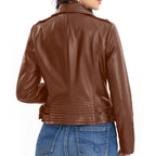 Lambskin Leather Jacket Women,Motorcycle Jacket,Asymmetrical Zip Style,Buckle Belts,Quilted Details