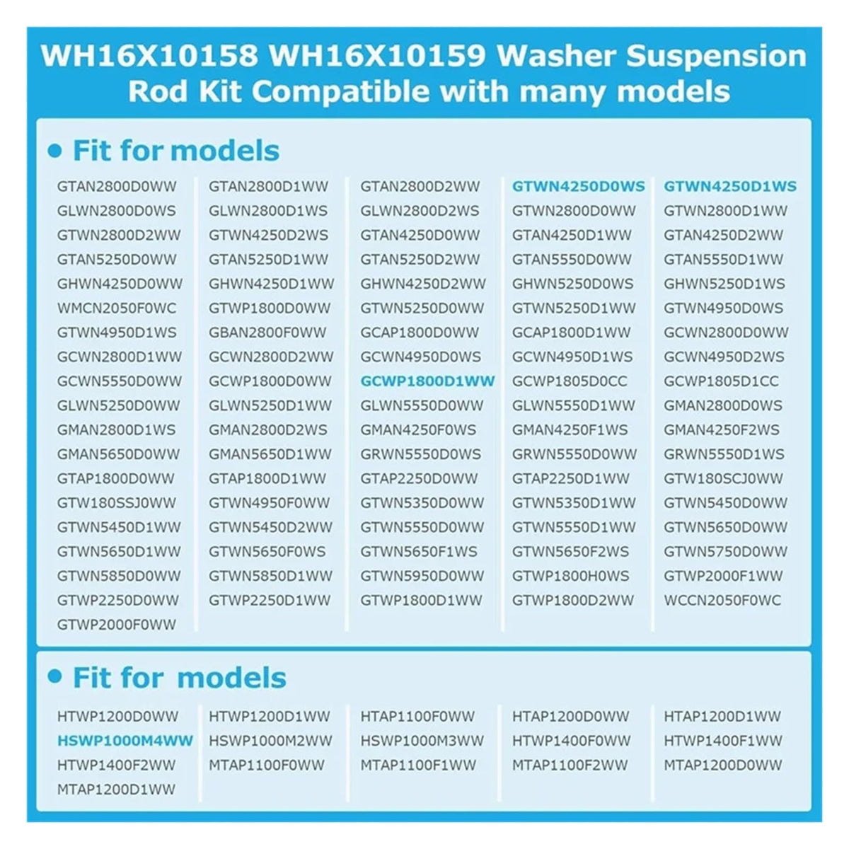 4PCS WH16X10158 Washer Suspension Rod Set