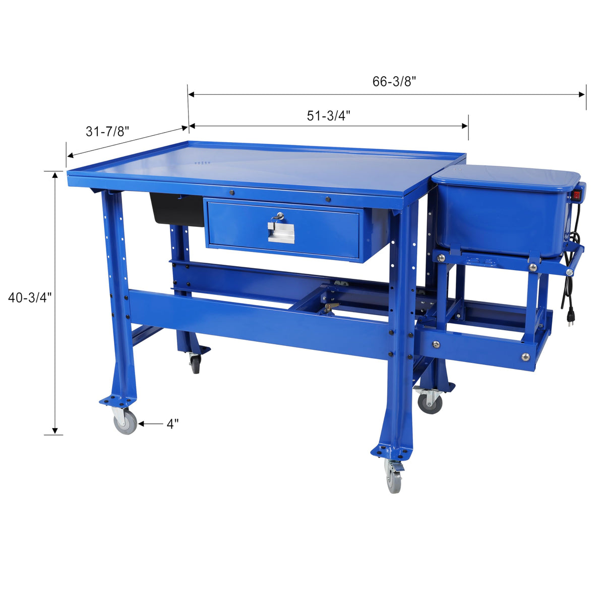 ZenithX 3.5Gallon Mobile Parts Washer with Premium Tear Down Table, 110V Pump, Cabinet Design, Drawer & Drain Tray, Blue