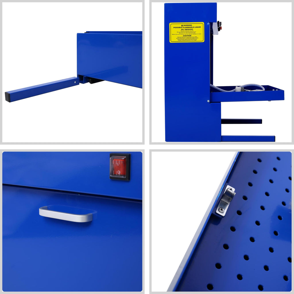 Micro Wall-Mounted Cleaner with 14L Tank Capacity Bench Part Cleaner Heavy-Duty Steel Construction and Flexible Cleaning Hose Head Blue