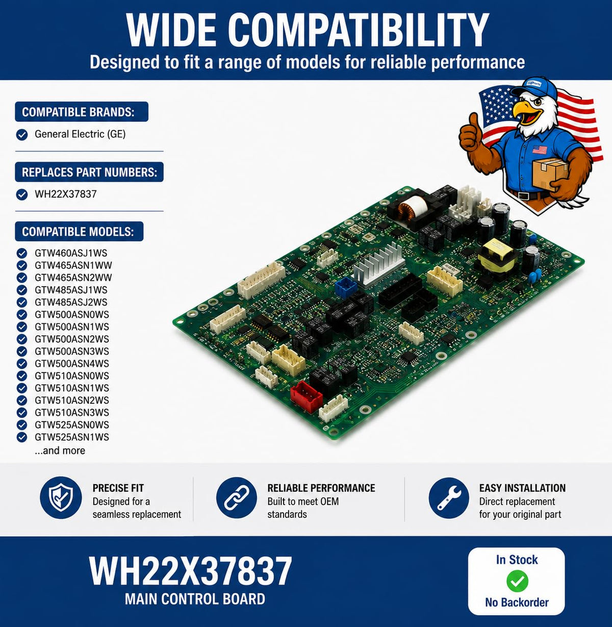 WH22X37837 OEM GE Washer Main Control Board with Instructions by USDirect