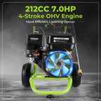 Commercial 4000PSI 4GPM 212CC 7.0HP Gas Pressure Washer, 9" Wheels Professional Gas Power Washer with 5 Nozzle 25FT Hose 1L Foam Bottle for Home Fence Driveway Yard (EPA/CARB/ETL Compliant), Green