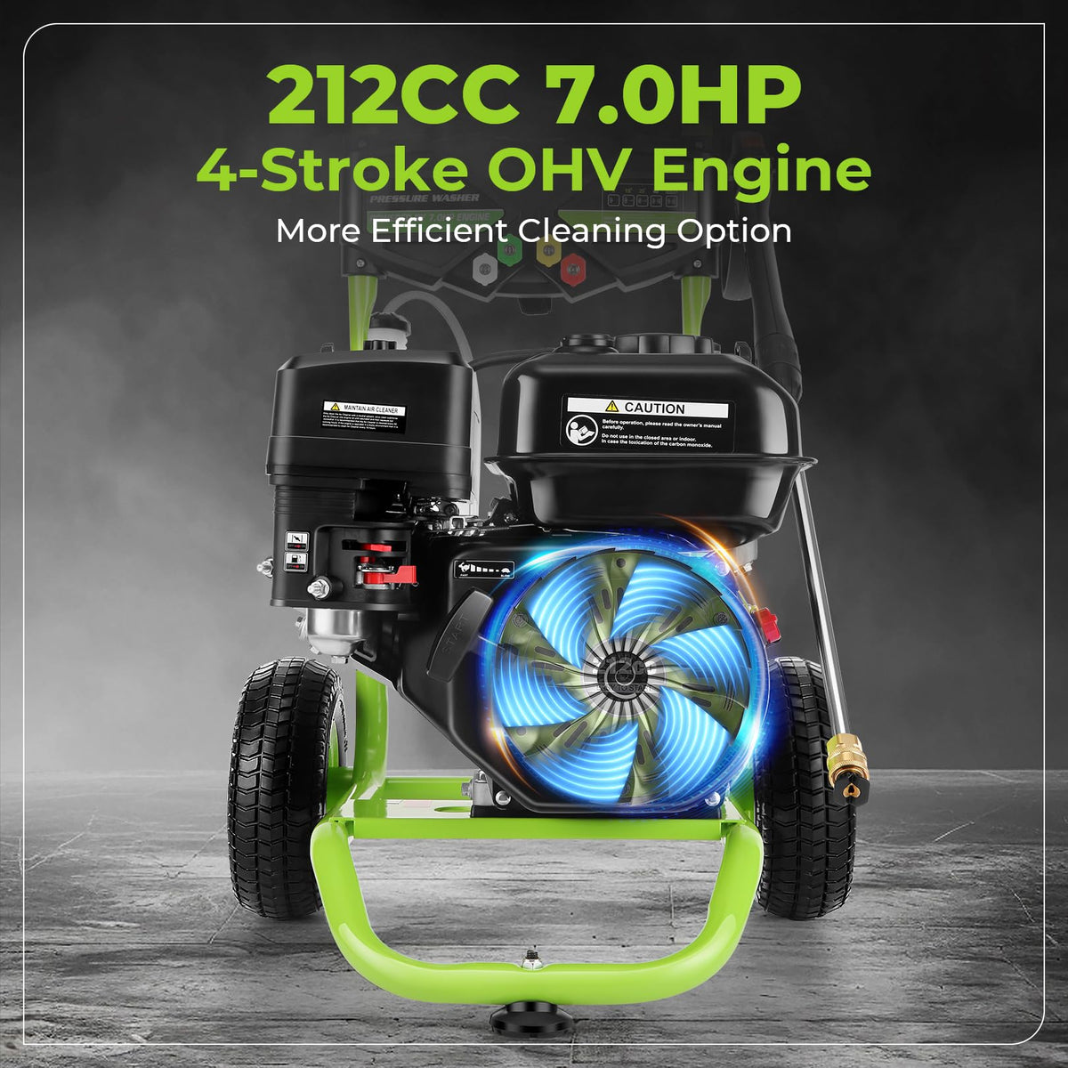 Commercial 4000PSI 4GPM 212CC 7.0HP Gas Pressure Washer, 9" Wheels Professional Gas Power Washer with 5 Nozzle 25FT Hose 1L Foam Bottle for Home Fence Driveway Yard (EPA/CARB/ETL Compliant), Green
