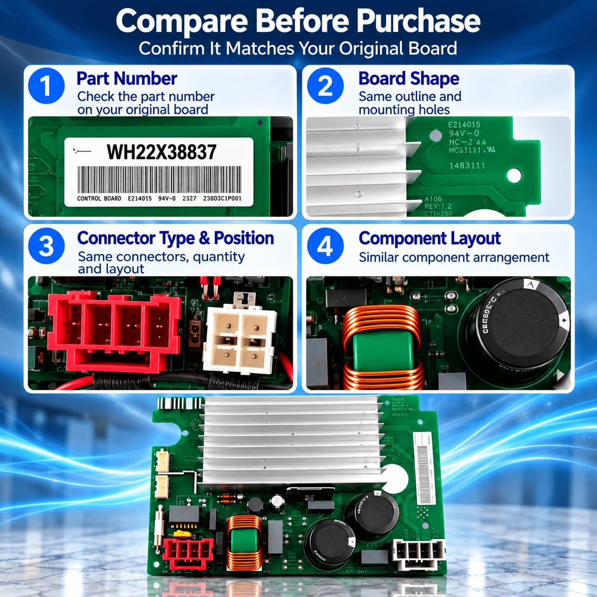 Washer Control Board For GE GFW850SSN5WW 2019–2024, Inverter Module