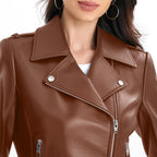 Lambskin Leather Jacket Women,Motorcycle Jacket,Asymmetrical Zip Style,Buckle Belts,Quilted Details