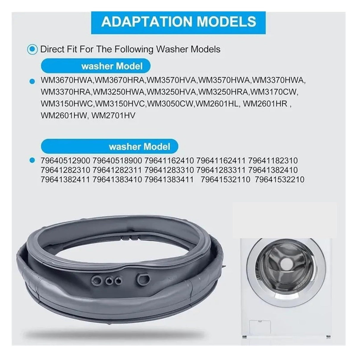 Washing Machine Door Boot Seal MDS47123602 MDS64237201,Compatible For Kenmore,Replacement Rubber Washer Gasket For WM3050CW WM3570HWA replace