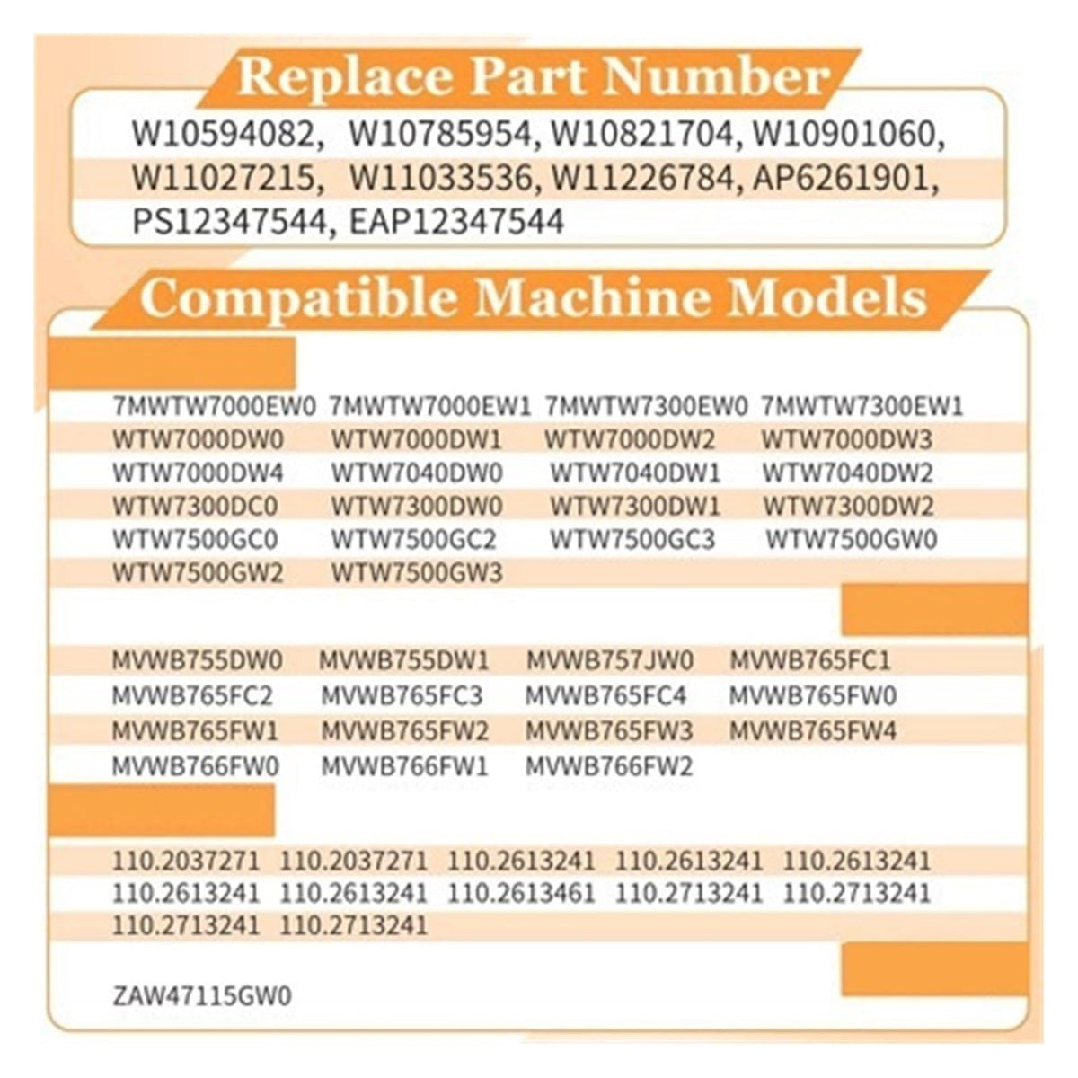 Suspension Rod Kit, Compatible with Whirlpool, WTW7040DW1