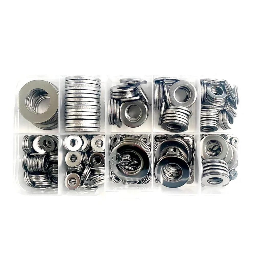580Pcs/Box M2 M3 M5 M6 M8 M10 M12 Stainless Steel Ultra Thin Flat Washer Adjusting Shim Plain Gasket Assortment Kit Box DIN988(5 BOXES)