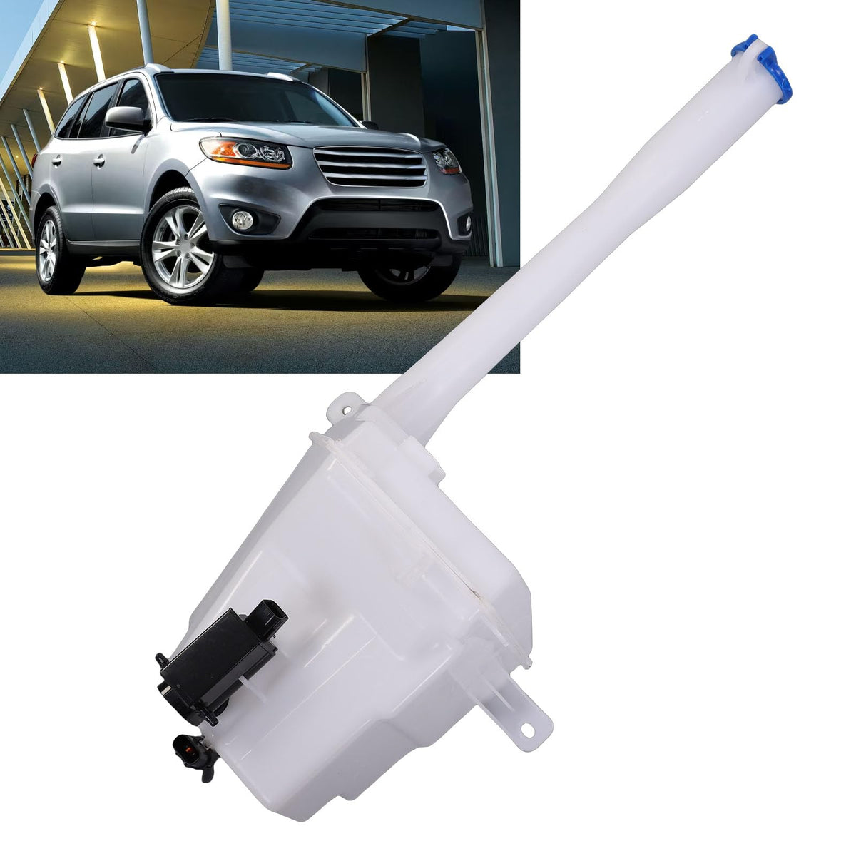 Washer Reservoir with Cap Motor Sensor Hose HY1288122 Replacemnt for Santa Fe GL Premium 2011-2012