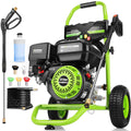 Commercial 4000PSI 4GPM 212CC 7.0HP Gas Pressure Washer, 9" Wheels Professional Gas Power Washer with 5 Nozzle 25FT Hose 1L Foam Bottle for Home Fence Driveway Yard (EPA/CARB/ETL Compliant), Green