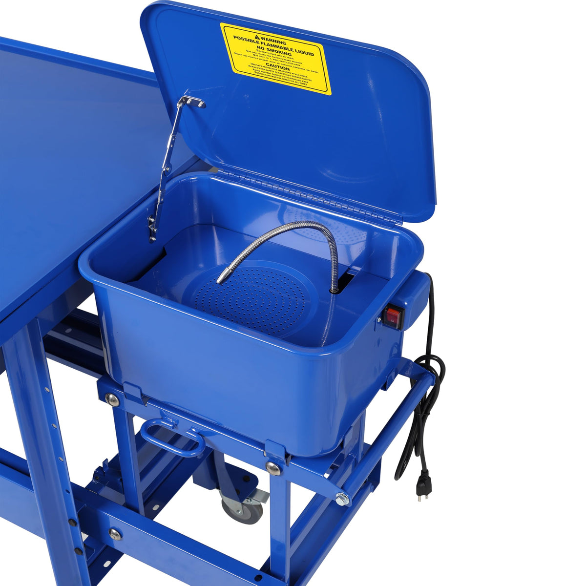 ZenithX 3.5Gallon Mobile Parts Washer with Premium Tear Down Table, 110V Pump, Cabinet Design, Drawer & Drain Tray, Blue